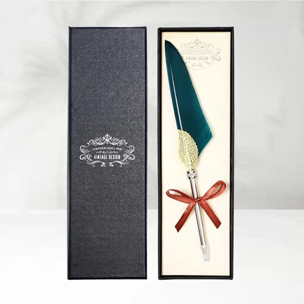Retro feather pen stationery gift box feather ballpoint pen natural goose feather ballpoint pen