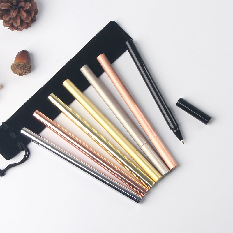 Promotional Liquid Gel Ink Pen Brass Pen Gold Color Metal Heavy Gift Copper Luxury Black Ballpoint Pen