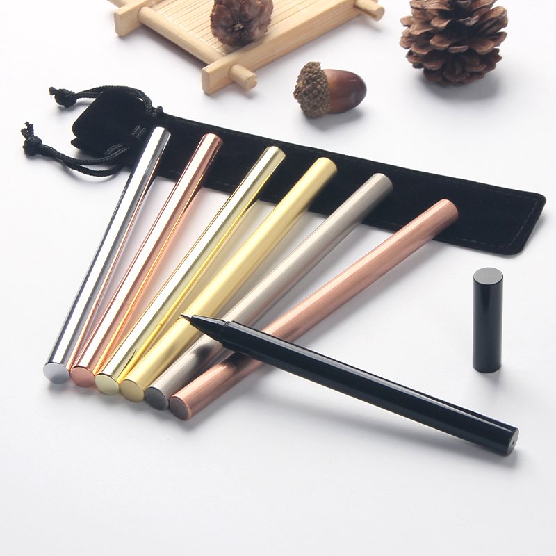 Promotional Liquid Gel Ink Pen Brass Pen Gold Color Metal Heavy Gift Copper Luxury Black Ballpoint Pen