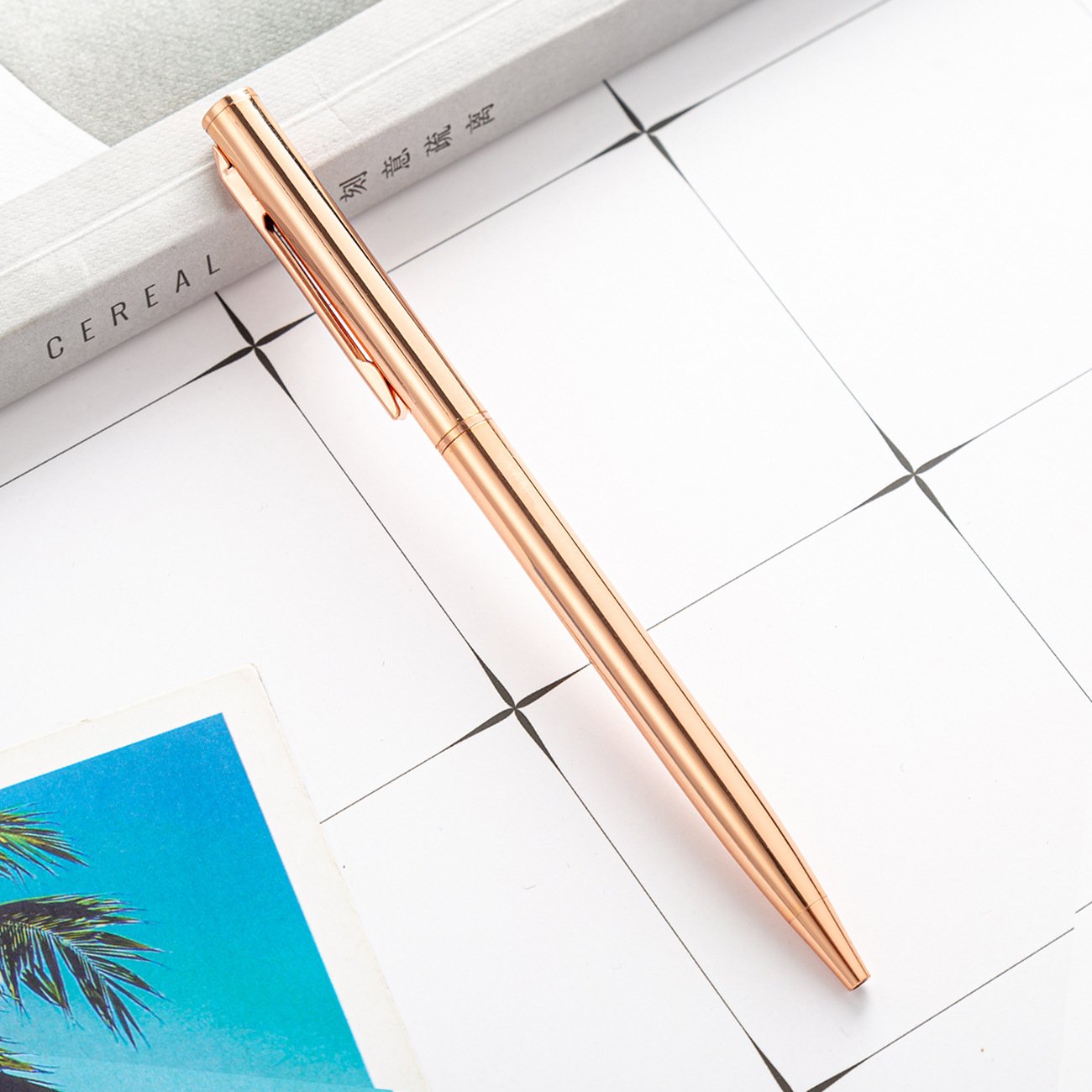 Hot selling high quality rose gold metal twist ball pen custom logo slim luxury hotel pen