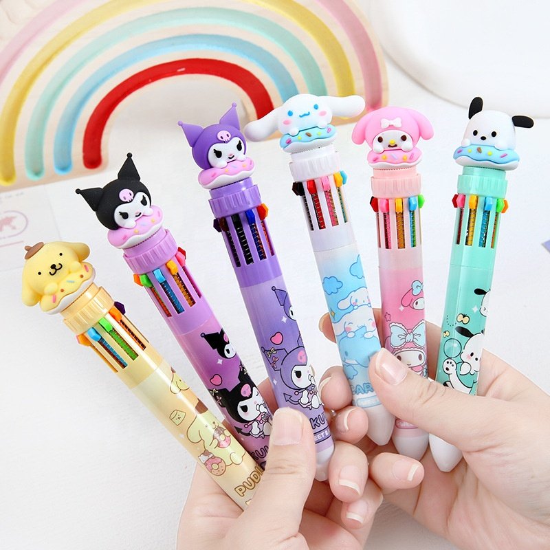 Cartoon school stationery supplies 10 in 1 multicolor plastic kawaii ballpoint pen