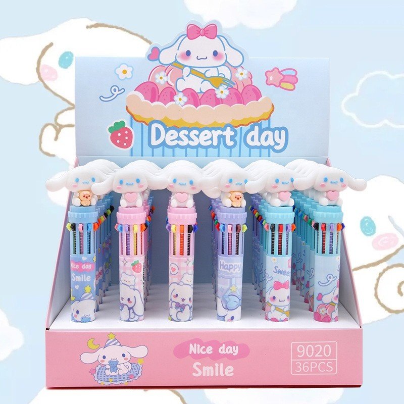 Cartoon school stationery supplies 10 in 1 multicolor plastic kawaii ballpoint pen