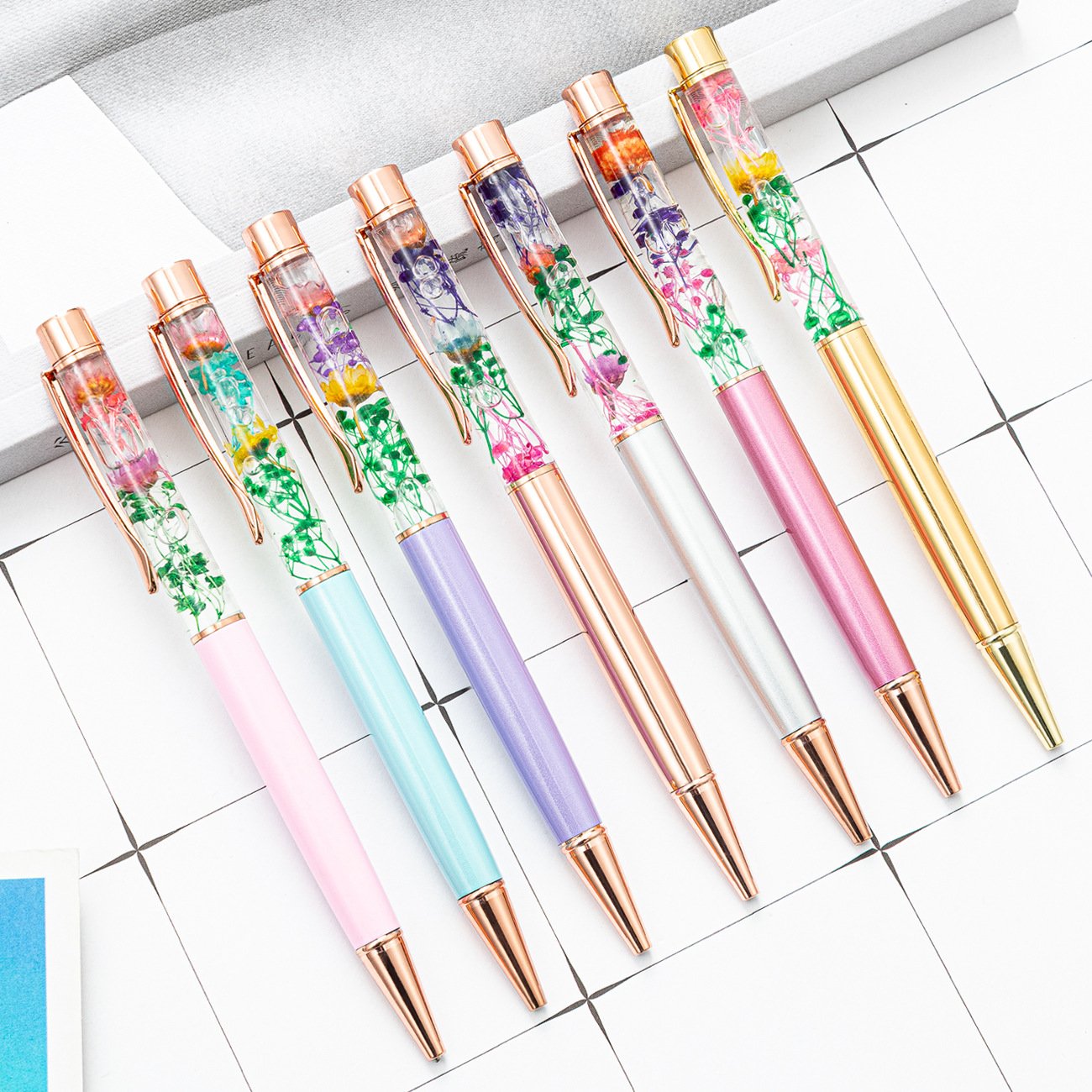 Promotional Gift Stationery Set Ballpoint Pens liquid Full Flower Design Pen Custom With Logo Metal Roller Gel Pen