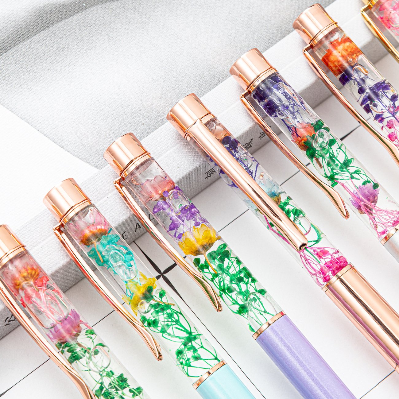 Promotional Gift Stationery Set Ballpoint Pens liquid Full Flower Design Pen Custom With Logo Metal Roller Gel Pen