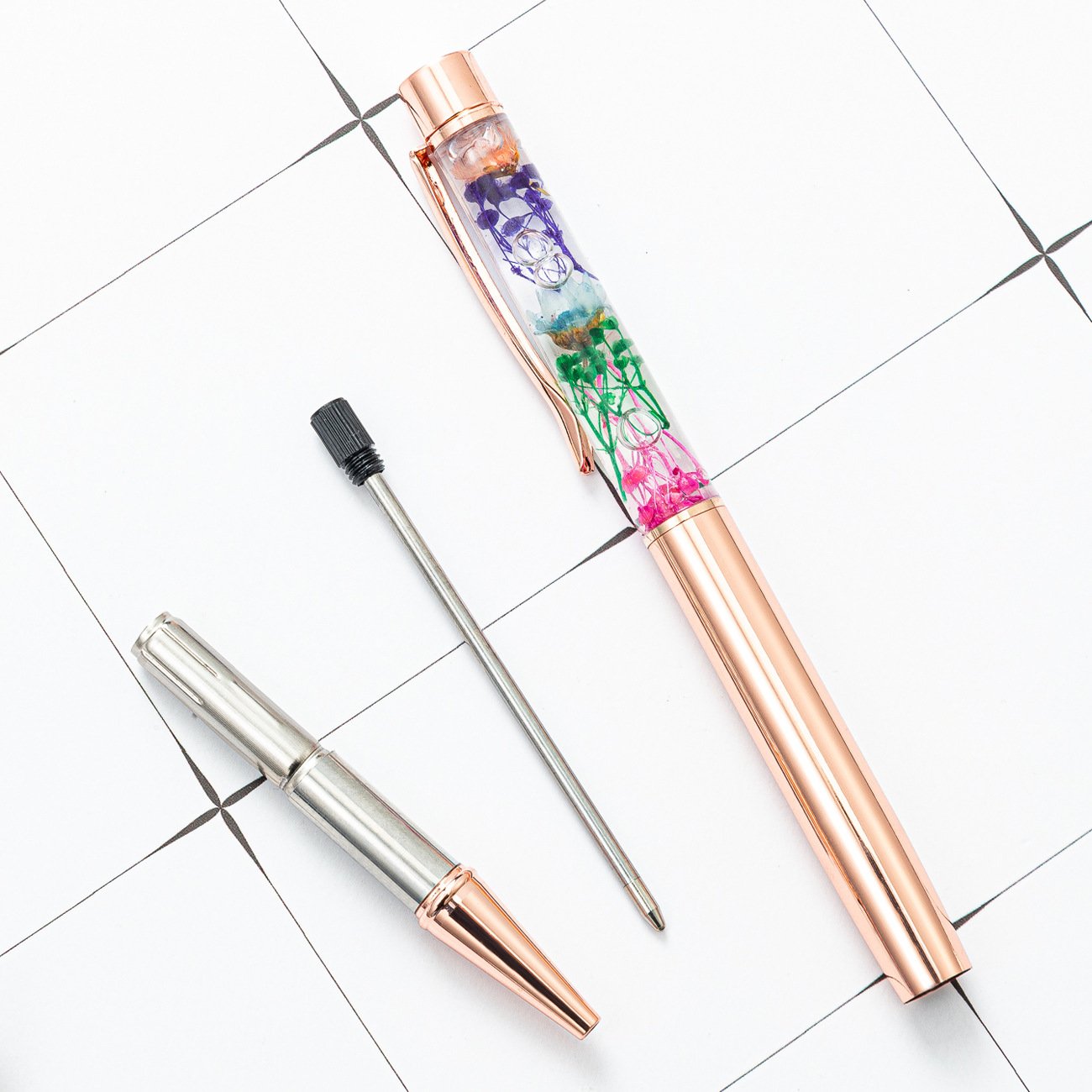 Promotional Gift Stationery Set Ballpoint Pens liquid Full Flower Design Pen Custom With Logo Metal Roller Gel Pen