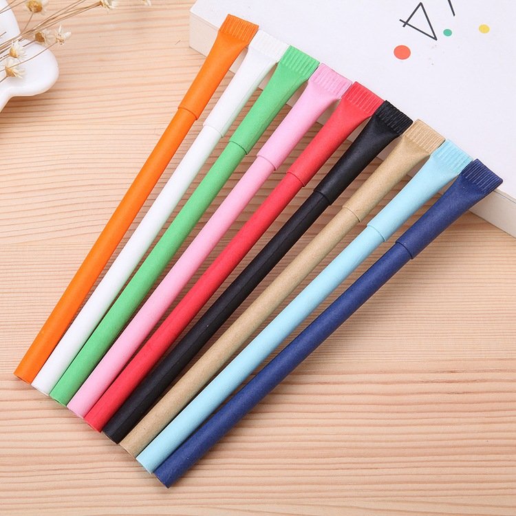 Stationery&School supplies eco friendly biodegradable pulping recycled pen full kraft rolling paper pen with logo printed