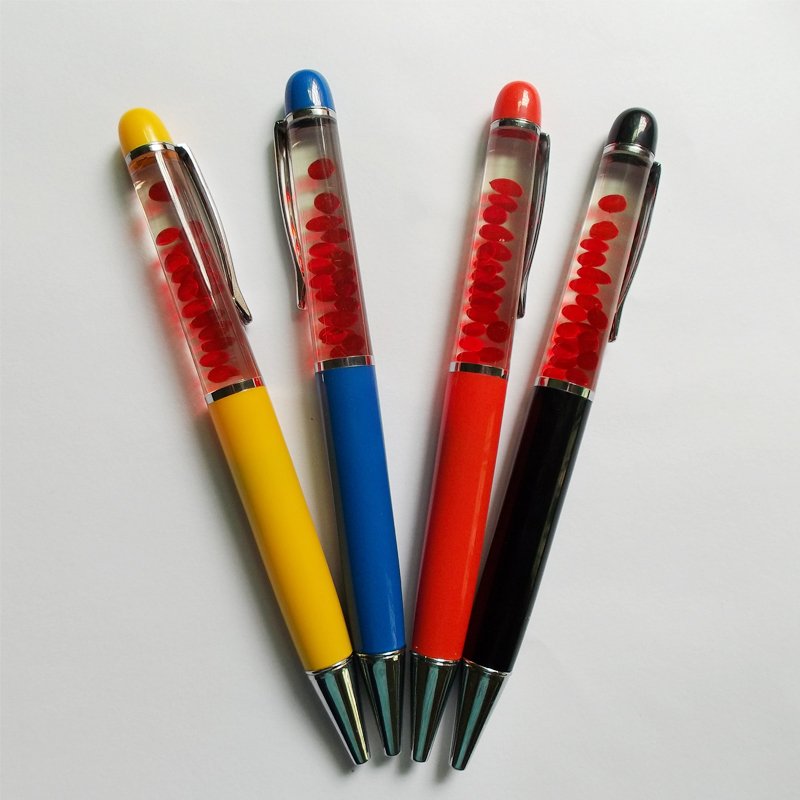 Manufacturers Supply Cheap Price 3D Red Cells Floater Liquid Pens Smooth Metal Write OEM Ballpoint Pen Novelty Body Type Gift
