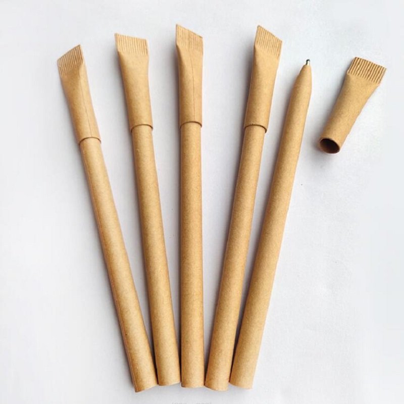 Custom cheap promotion recycled rolling craft paper pen eco friendly biodegradable recyclable ballpoint pen with logo