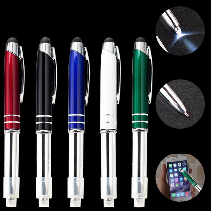 3 in 1 multifunction stylus customized wedding bulk ballpoint pens with light