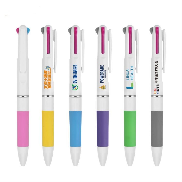 Bulk triple-function fine-point ballpoint pens with custom logo for promotion