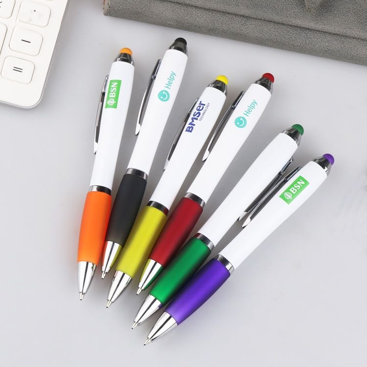 Bulk triple-function fine-point ballpoint pens with custom logo for promotion