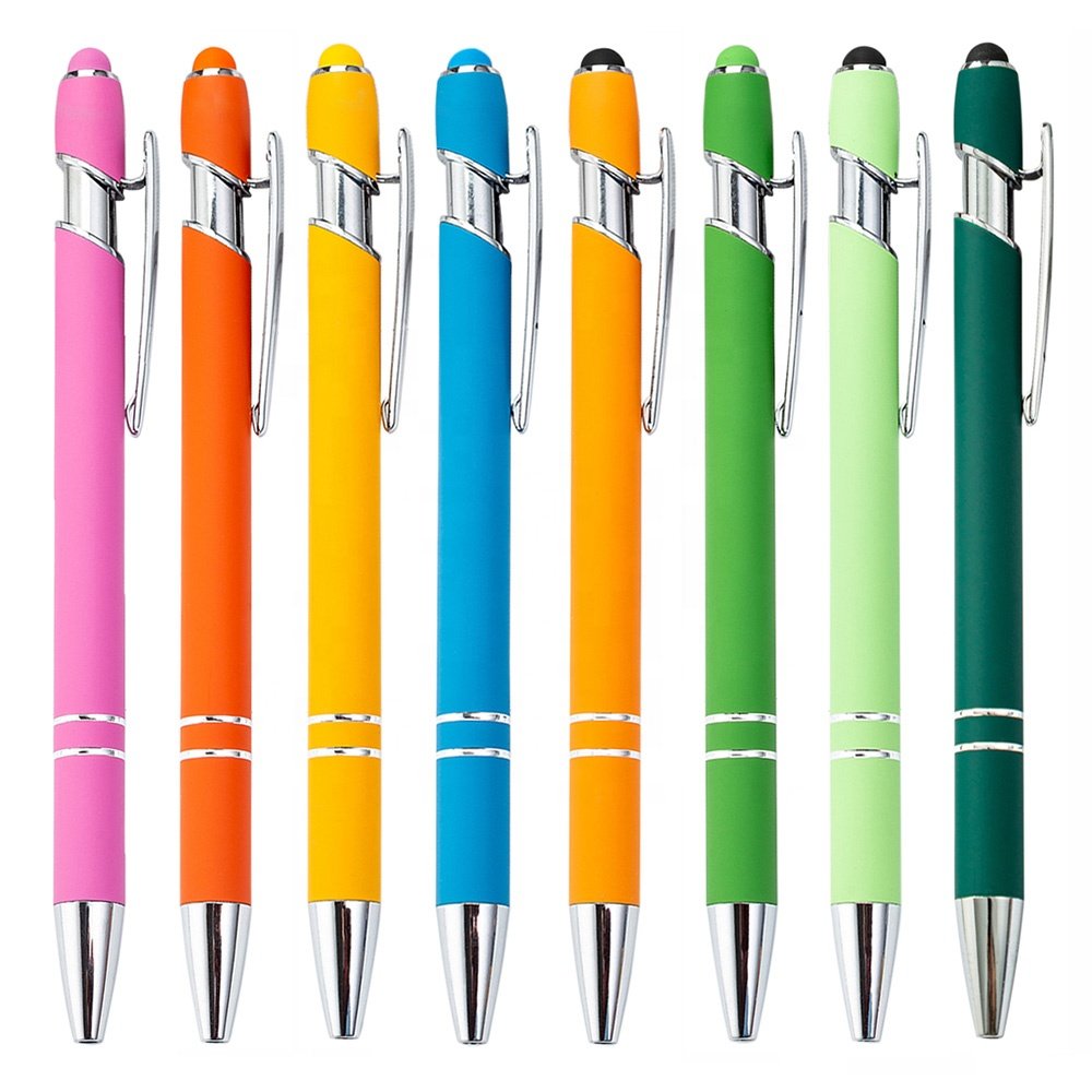 High Quality Promotional Customized Rubber Coated Metal Ballpoint Pen with Stylus