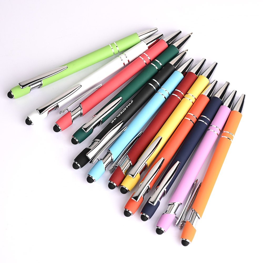 High Quality Promotional Customized Rubber Coated Metal Ballpoint Pen with Stylus