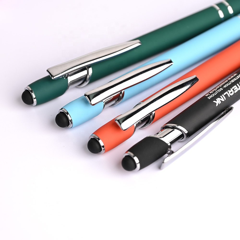 High Quality Promotional Customized Rubber Coated Metal Ballpoint Pen with Stylus