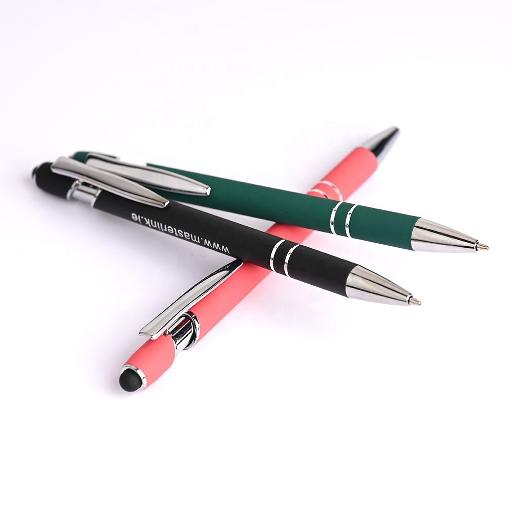 High Quality Promotional Customized Rubber Coated Metal Ballpoint Pen with Stylus