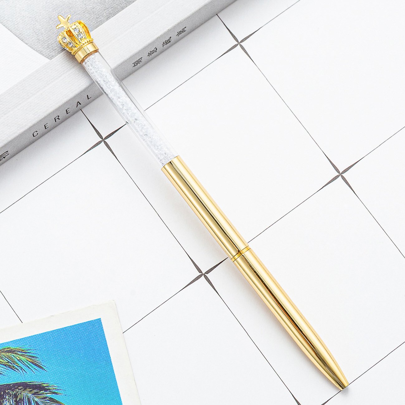 Kawaii Crown Ballpoint Writing Pens Crysta Drilll Diamond Cute 1.0mm Logo Business Promotional Metal Pen Gifts