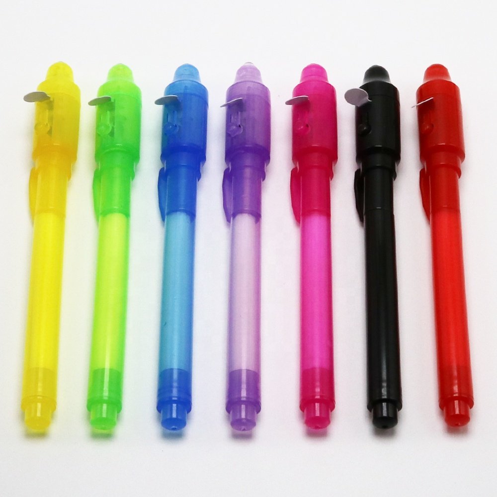 2024 new large capacity creative magic led uv light secret spy pen invisible ink pen light up pen for kid