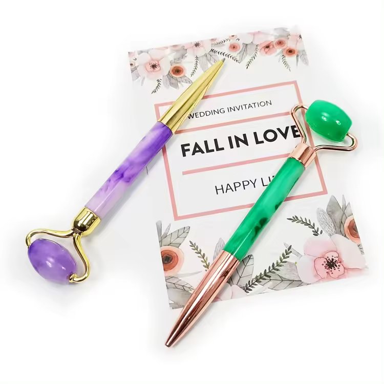 Wholesale Custom Pens Logo Printed Ballpoint Pens Luxury Jade Facial Roller Pen Massage Cute