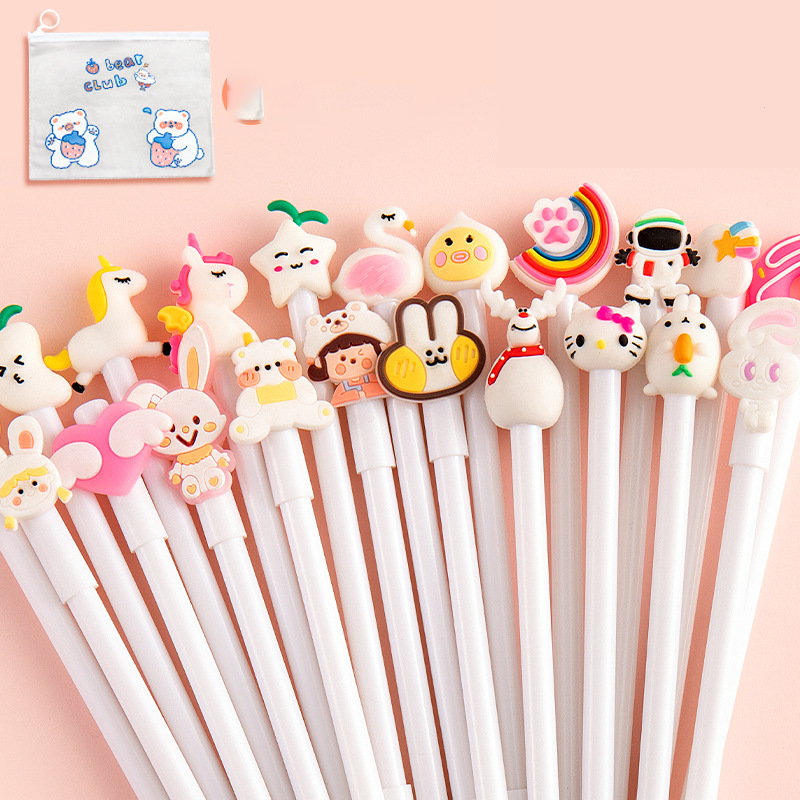 Moka Cartoon Gel Pen Cute 0.5mm High Appearance Silicone Gel Pens Bulk White Ink Box-Packed Neutral Pen for Wholesale