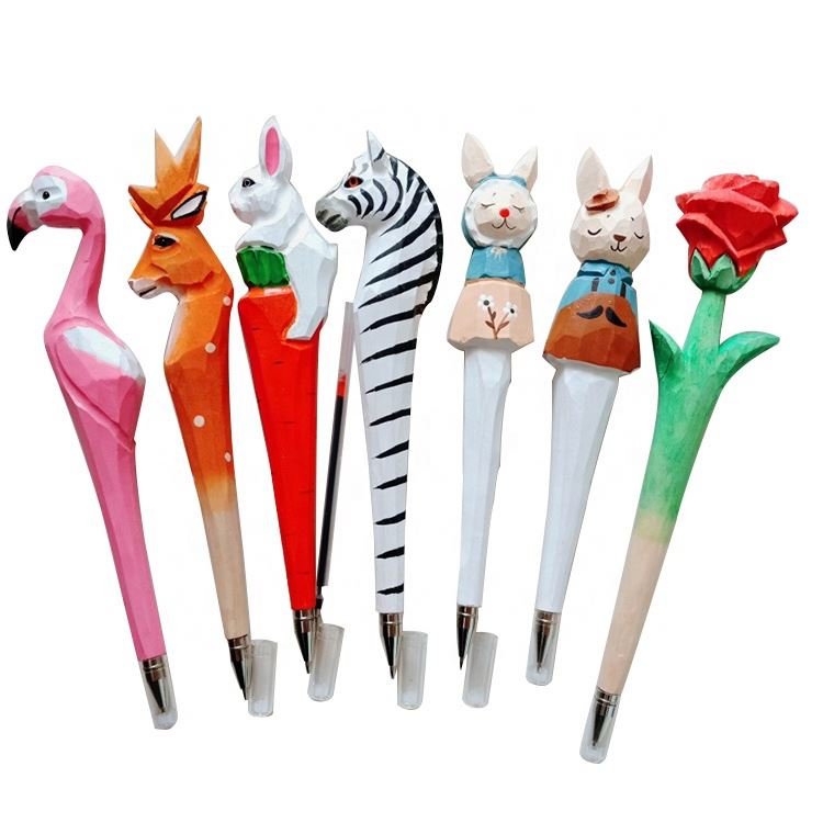 products under 1 dollar Ready to ship blue black ink hand craft wood carved pen custom logo animal wooden pen
