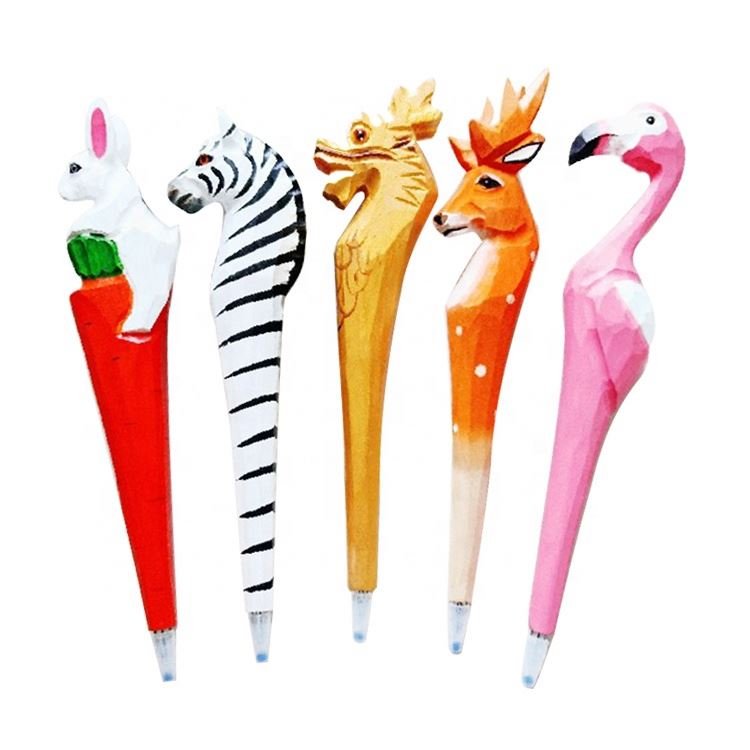 products under 1 dollar Ready to ship blue black ink hand craft wood carved pen custom logo animal wooden pen