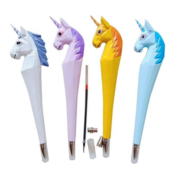 products under 1 dollar Ready to ship blue black ink hand craft wood carved pen custom logo animal wooden pen