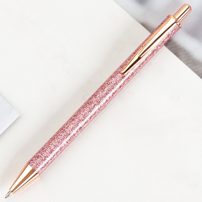 Colorful Ballpoint Pens Metal Retractable Fansy Pink PU Leather Ball Pen Black Ink Glitter Rose Gold Cute Click Pen With Logo