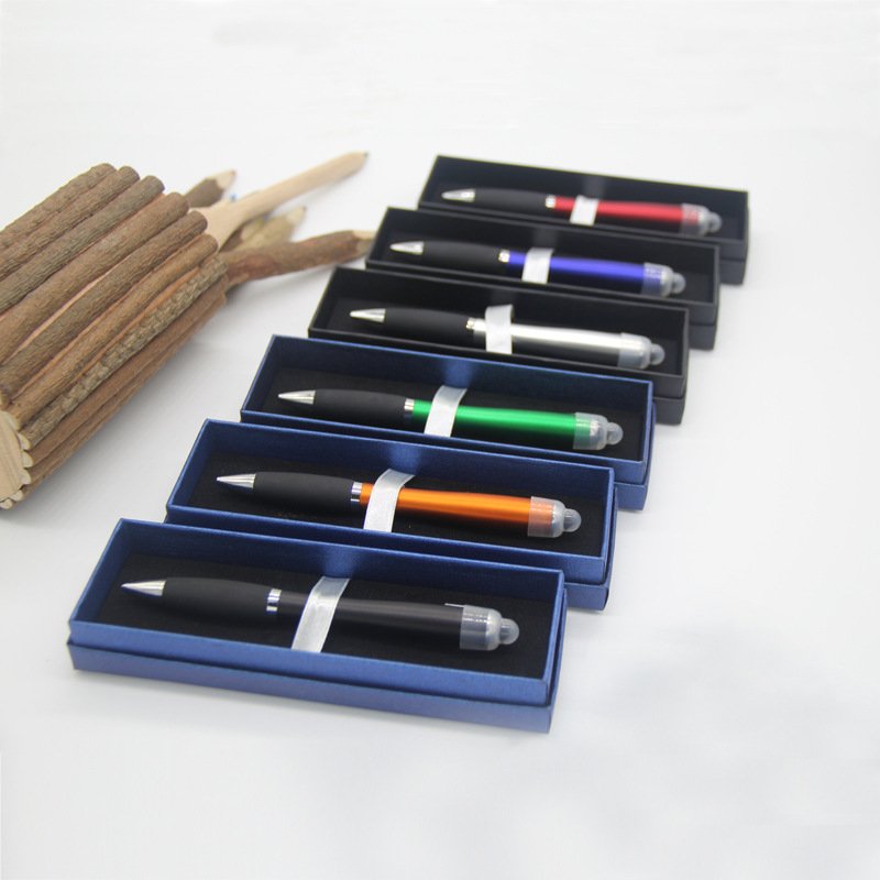 bright STOCK 3 in 1 promotional multi functional stylus led light up logo pen with custom logo engraved