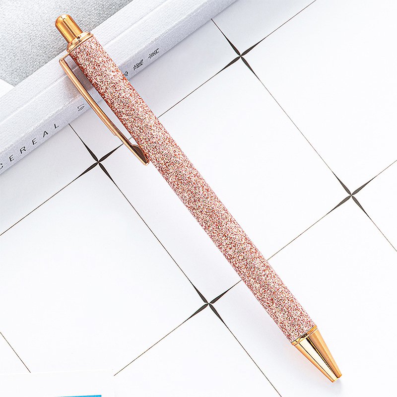 Ballpoint Pens Metal Retractable fansy pink Pen Black Ink Glitter Rose Gold Click custom cute Pens with logo for School