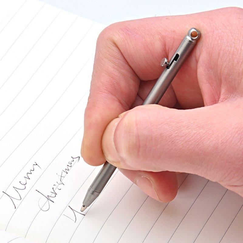 Mini Titanium Pen Small and Portable Rifle-Action Elegant Signature Pen Pocket Pure Titanium Key Chain Ball Point Pen