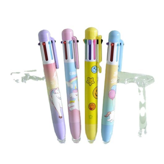 New arrival novelty multi-color ballpoint pen 6 color in 1 creative ball pen for back to school