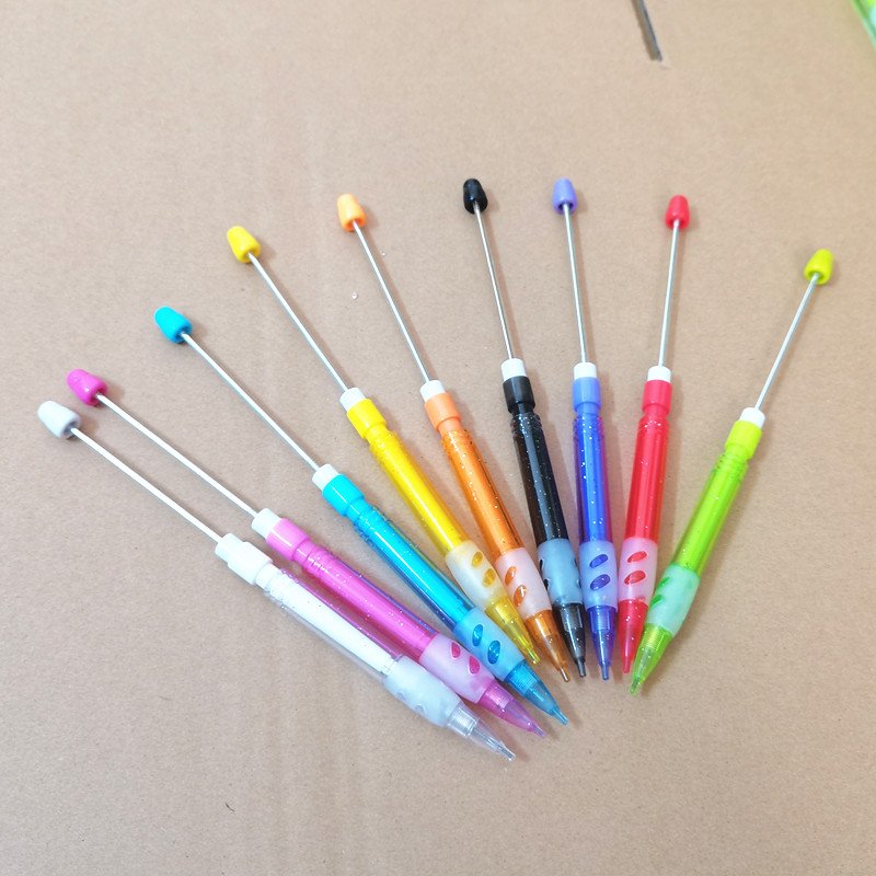 DIY Add Beads Decorated Beadable Mechanical Pencil Plastic Beaded Propelling Pen Pencil Pen