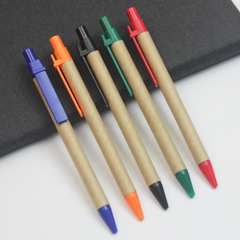 ECO Friendly Ball Ballpoint Pen Brown Paper Black Ink, Customized Printed Logo Accepted
