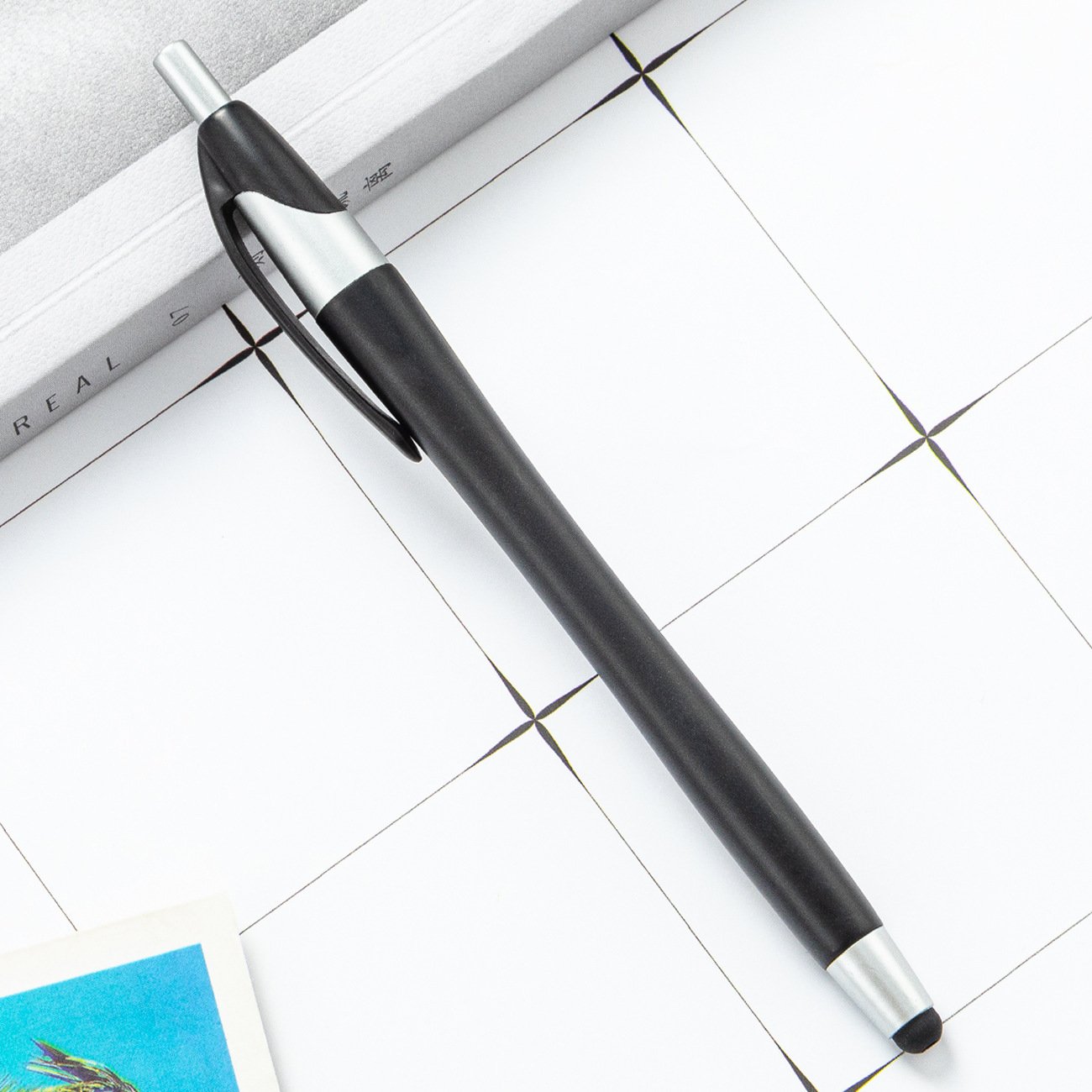 Custom promotional branded plastic pens sublimation blank white stylus ballpoint pen full color logo uv printing pen
