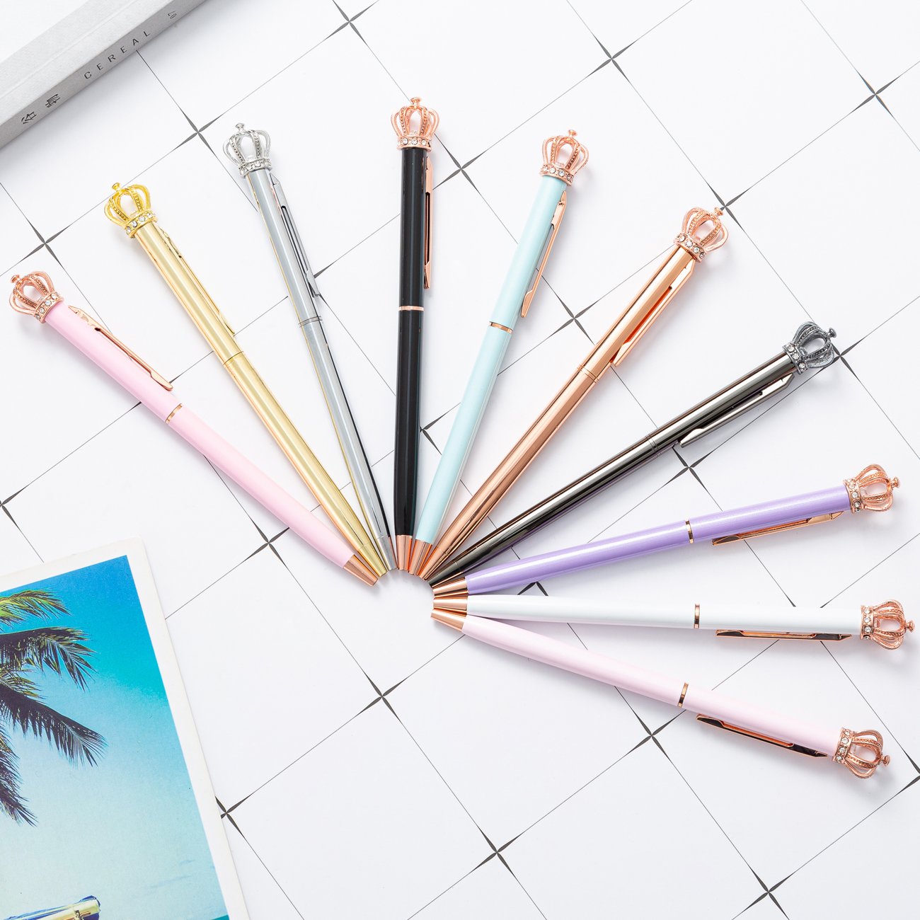 Crown Pens With Custom Logo And Crystal Luxury Ink Ballpoint Beautiful Royal Pink Personalized Crown metal Pen