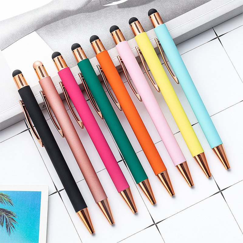 Soft Cover Promotional Metal Rubberized Ballpoint Pen Aluminum Touch Stylus Logo Pen With Custom Engraved Name