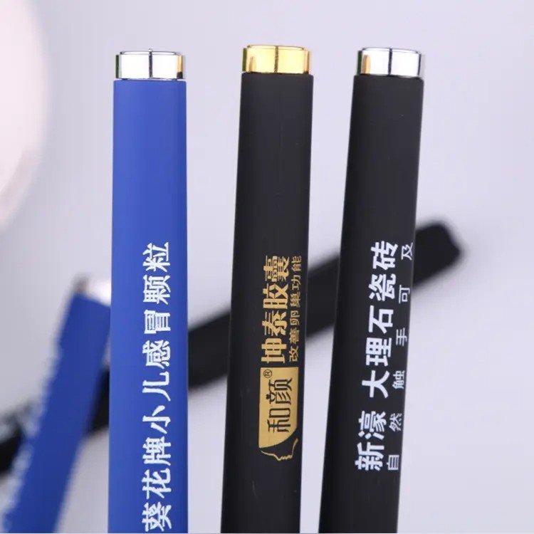 Custom 0.5mm Blue Red Ink Water-Based Business Ballpoint Pen Black Metal Stamped Logo ABS 0.5mm Writing Width Advertising Gift