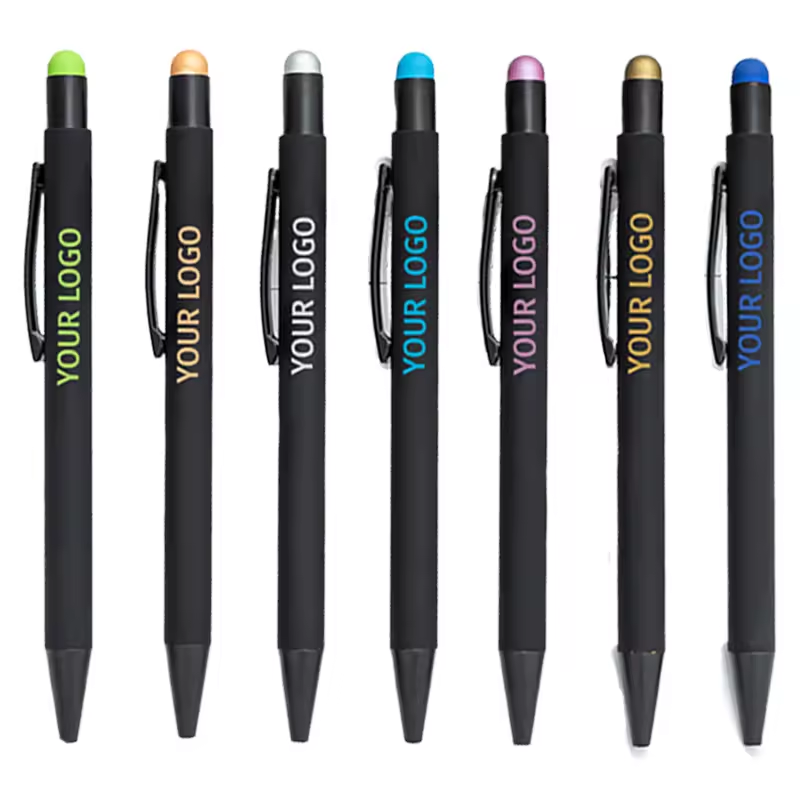 Low Price Wholesale Office Stationery Supplies 1.0 mm Plastic Black Soft Touch Screen Pen 2 In 1 Ballpoint Pens With Logo