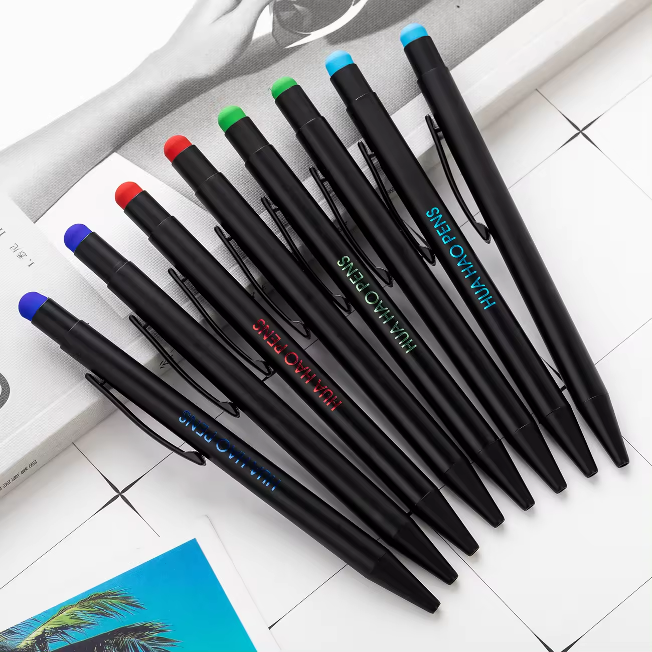 Low Price Wholesale Office Stationery Supplies 1.0 mm Plastic Black Soft Touch Screen Pen 2 In 1 Ballpoint Pens With Logo