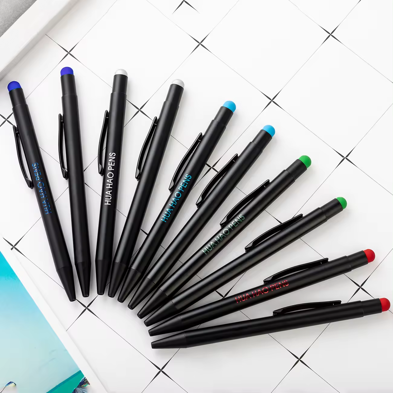 Low Price Wholesale Office Stationery Supplies 1.0 mm Plastic Black Soft Touch Screen Pen 2 In 1 Ballpoint Pens With Logo