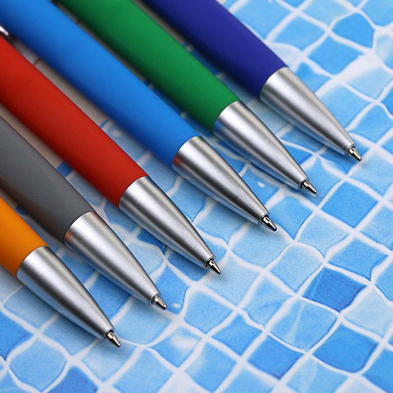 BECOL Promotional Multi Color Advertising Ballpoint Pen Rubber Coated Plastic Click Ball Pen with Custom Logo for Gifts
