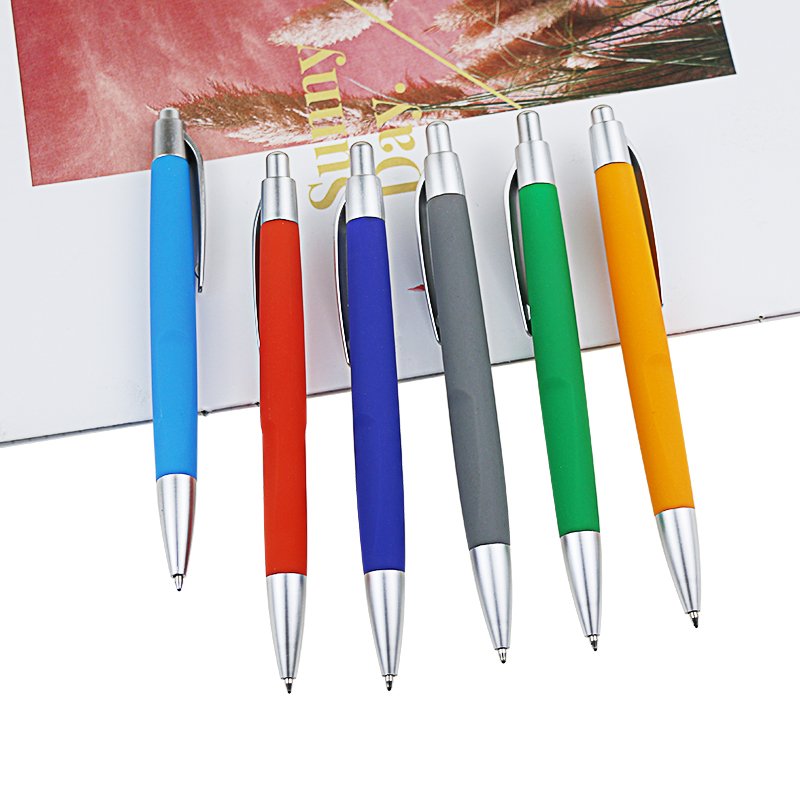 BECOL Promotional Multi Color Advertising Ballpoint Pen Rubber Coated Plastic Click Ball Pen with Custom Logo for Gifts
