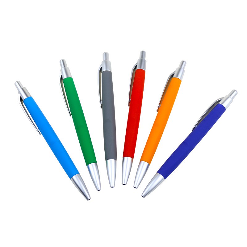 BECOL Promotional Multi Color Advertising Ballpoint Pen Rubber Coated Plastic Click Ball Pen with Custom Logo for Gifts