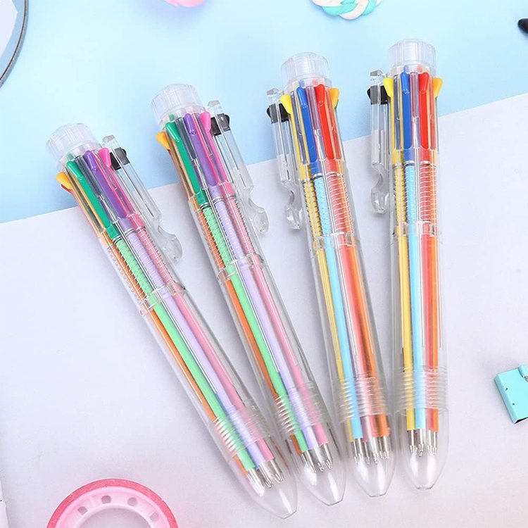 Manufacture Creative Transparent 6-color Ballpoint Pen Student Stationery Multi-color Changeable Pen