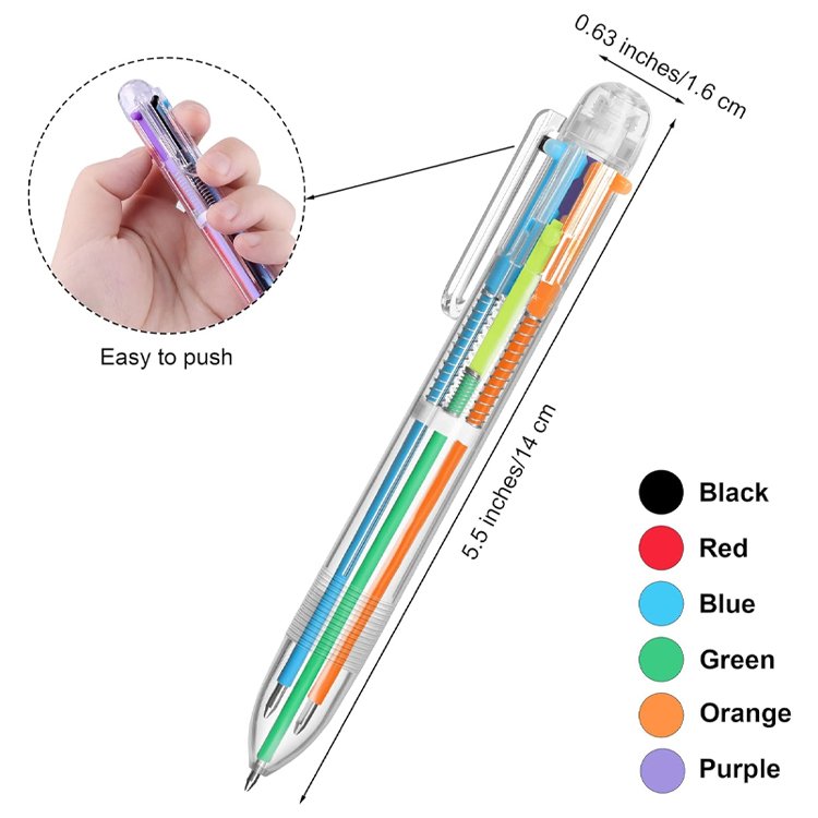 Manufacture Creative Transparent 6-color Ballpoint Pen Student Stationery Multi-color Changeable Pen