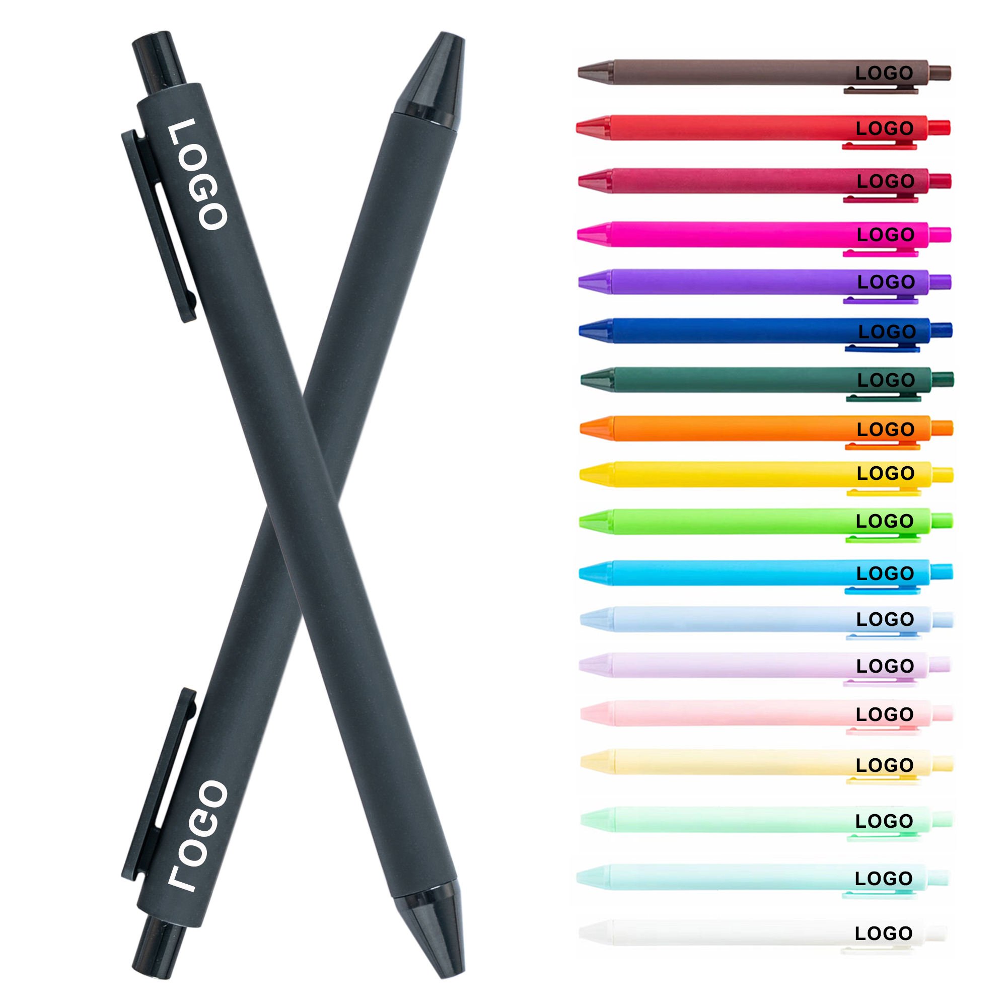 Ehunt est Bulk Plastic Cheap Multicolored Rubber Coated Ballpoint Pens With OEM Retractable Custom Printed Logo For Stationery