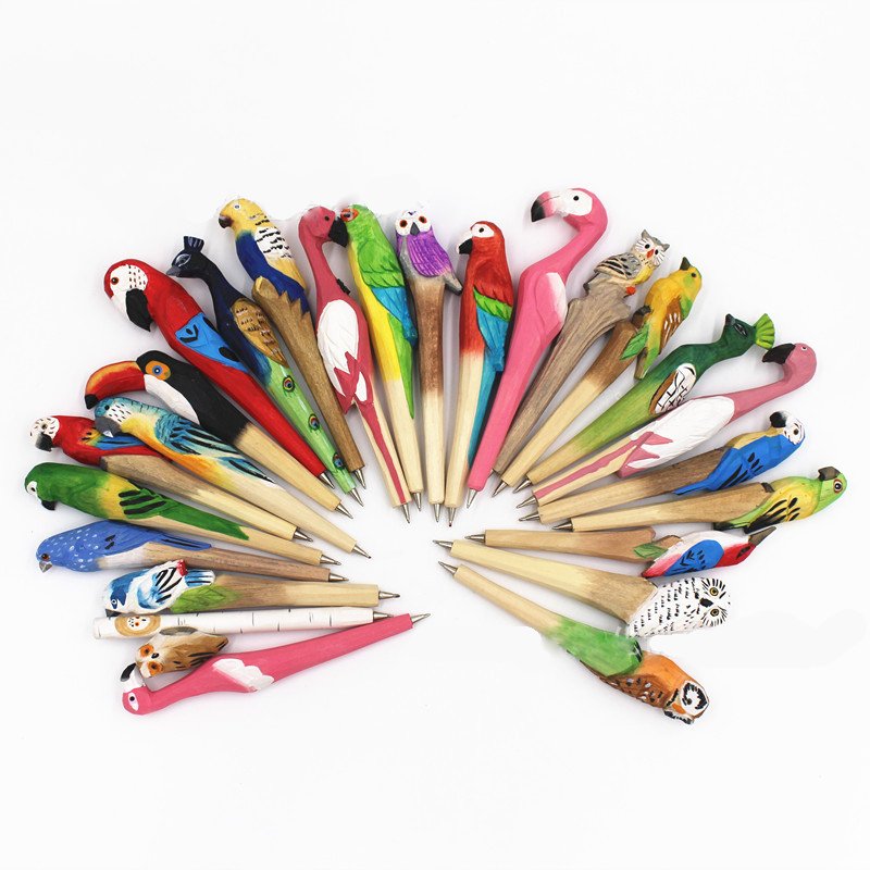 New animal Giraffe Elephant Cute Cartoon Animal Pen Hand Carved Creative Wood Carving Pen DIY Gel Pen Creative Kids Stationary