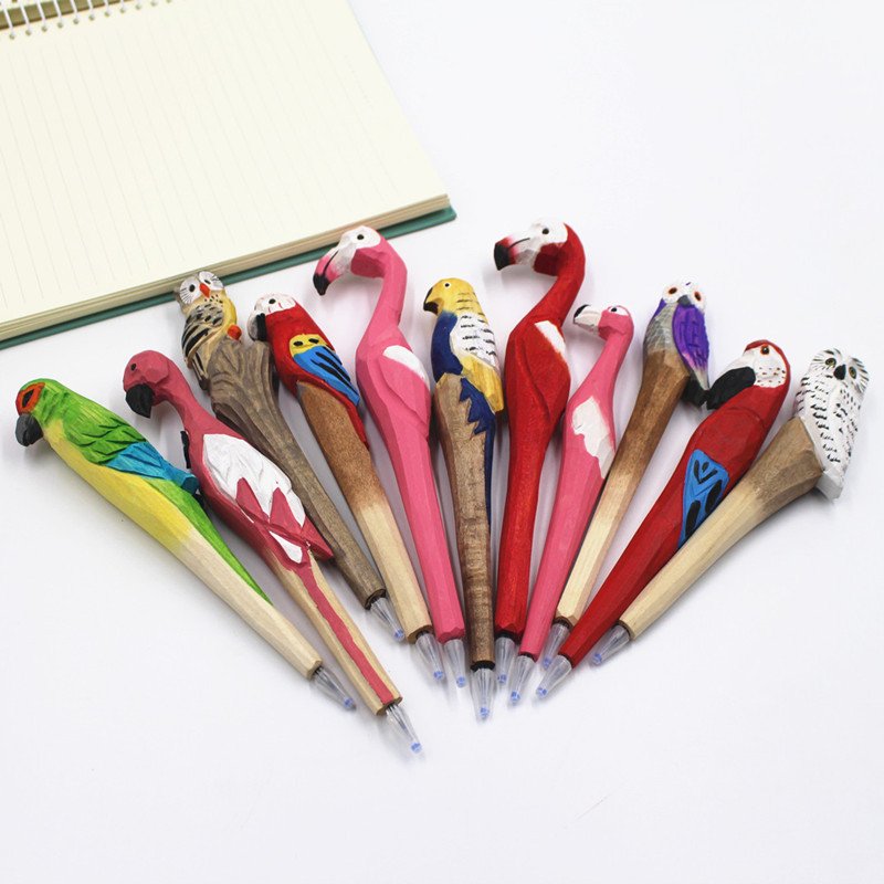 New animal Giraffe Elephant Cute Cartoon Animal Pen Hand Carved Creative Wood Carving Pen DIY Gel Pen Creative Kids Stationary