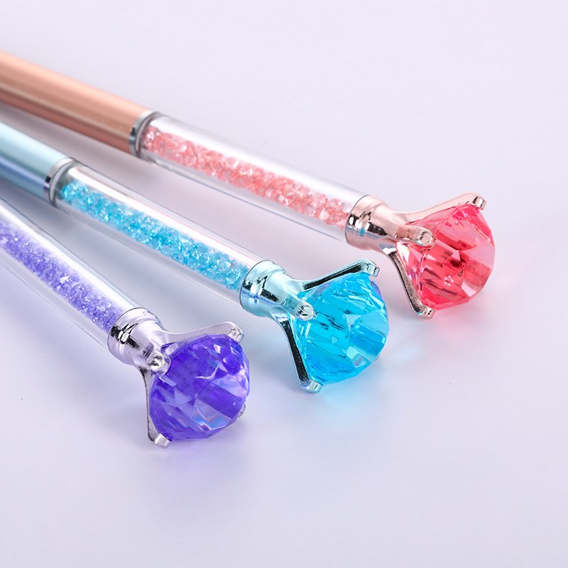 Korea plastic Diamond crystal pen black signature ball pen stationery simple style diamond pen with custom logo