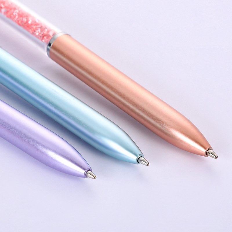 Korea plastic Diamond crystal pen black signature ball pen stationery simple style diamond pen with custom logo
